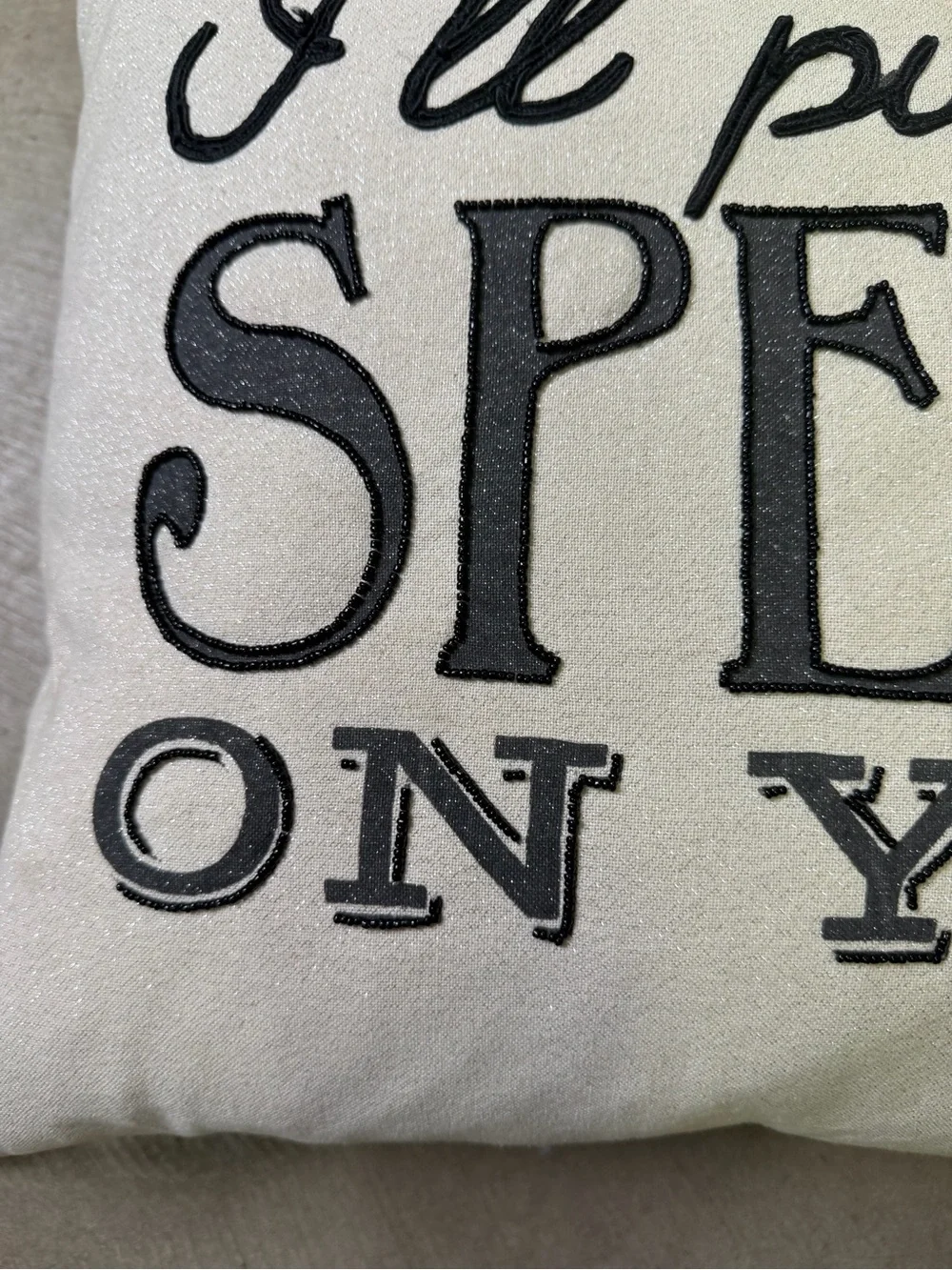 Halloween I’ll Put a Spell on You Square Beige Pillow 20” Cotton Feather Tassels